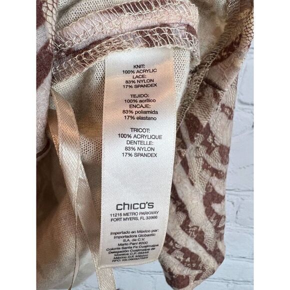 CHICO'S brown beige animal print knit 3/4 sleeve unlined jacket cardigan 1 8 M - Picture 7 of 8
